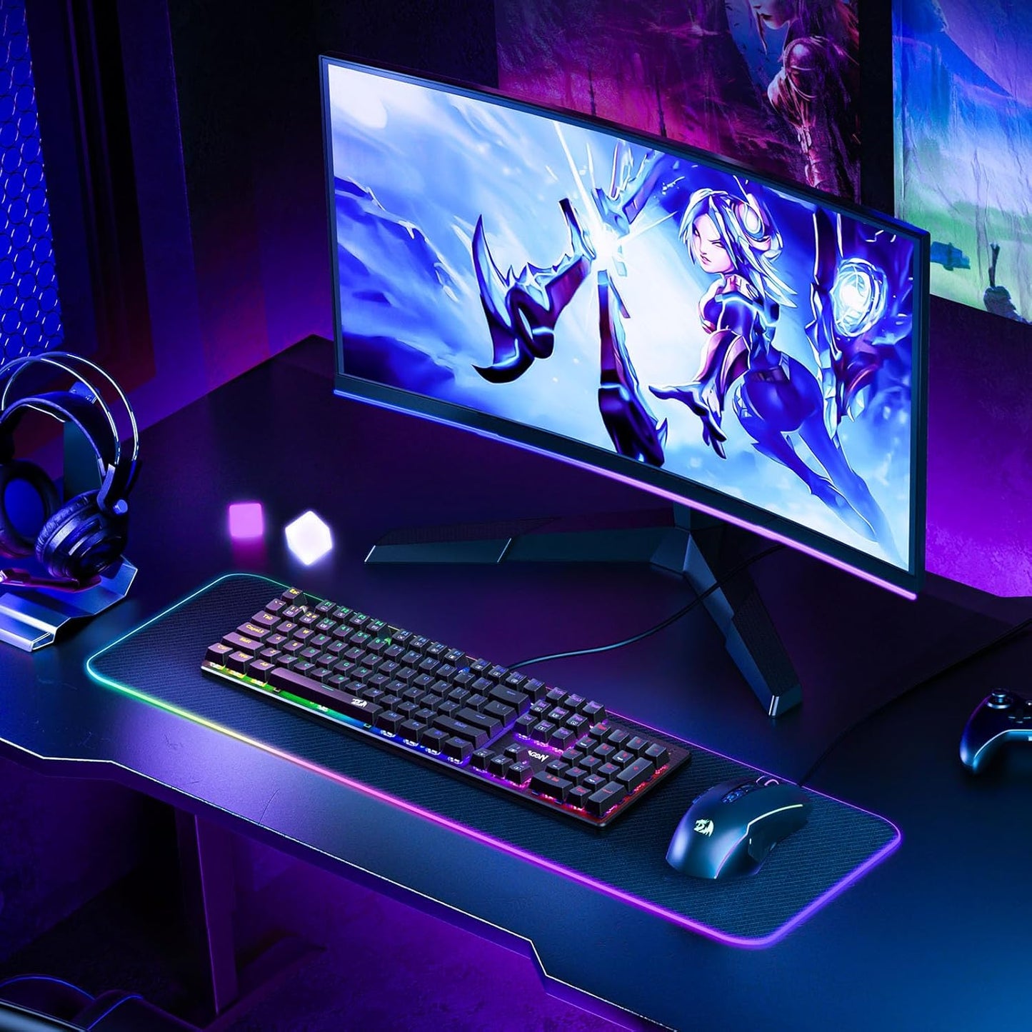 S107 Gaming Keyboard and Mouse Combo Wired Mechanical Feel RGB LED Backlit Keyboard 3200 DPI Gaming Mouse for Windows PC (Black)