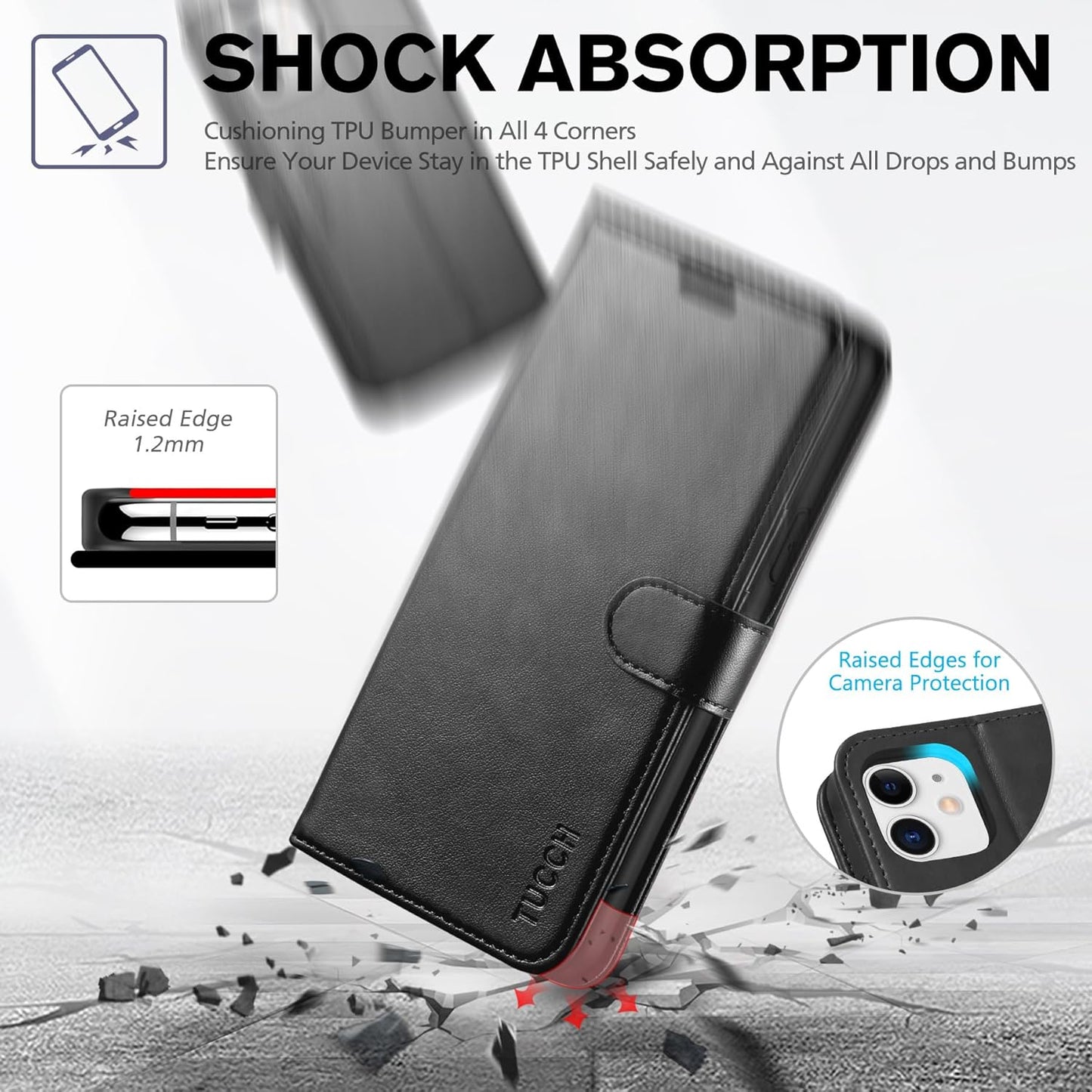 Case Wallet for Iphone 11, [RFID Blocking] Card Slots Stand Magnetic Closure, Protective PU Leather [Shockproof TPU Interior Case] Flip Cover Compatible with Iphone 11 (2019 6.1 Inch), Black