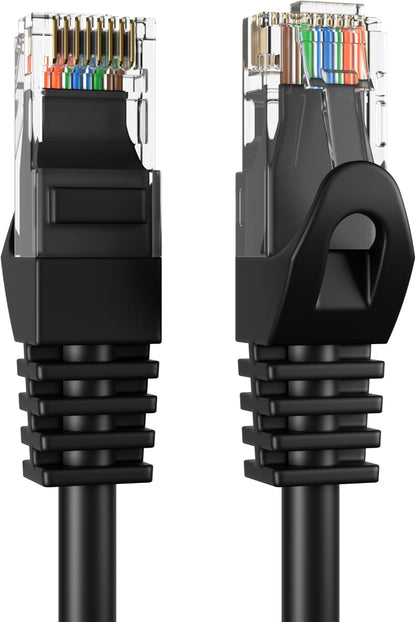Cat5E 100FT Network Ethernet Patch Cable, 350Mhz Internet Wire, Backwards Compatible with Cat5, for PC, Modem, Router, Consoles for Home and Office, Black