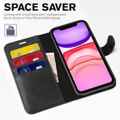 Case Wallet for Iphone 11, [RFID Blocking] Card Slots Stand Magnetic Closure, Protective PU Leather [Shockproof TPU Interior Case] Flip Cover Compatible with Iphone 11 (2019 6.1 Inch), Black