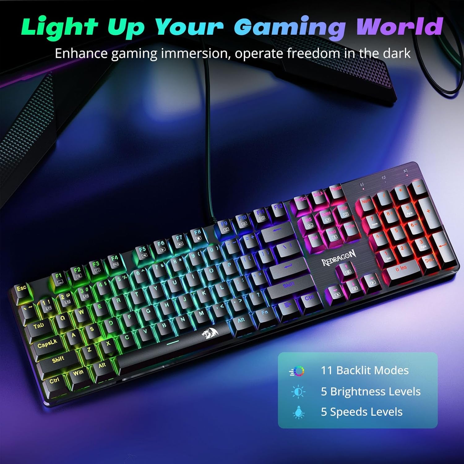 S107 Gaming Keyboard and Mouse Combo Wired Mechanical Feel RGB LED Backlit Keyboard 3200 DPI Gaming Mouse for Windows PC (Black)