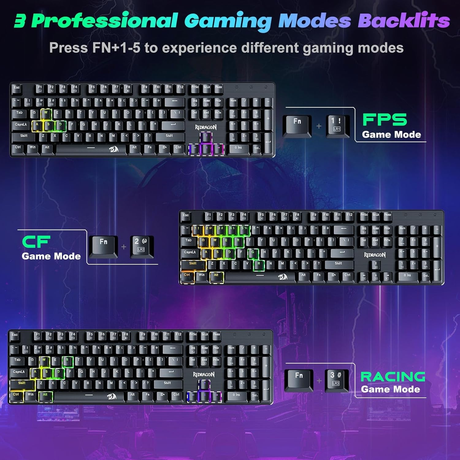 S107 Gaming Keyboard and Mouse Combo Wired Mechanical Feel RGB LED Backlit Keyboard 3200 DPI Gaming Mouse for Windows PC (Black)