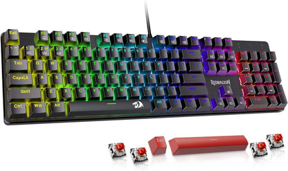 S107 Gaming Keyboard and Mouse Combo Wired Mechanical Feel RGB LED Backlit Keyboard 3200 DPI Gaming Mouse for Windows PC (Black)