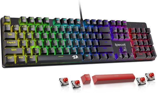 S107 Gaming Keyboard and Mouse Combo Wired Mechanical Feel RGB LED Backlit Keyboard 3200 DPI Gaming Mouse for Windows PC (Black)