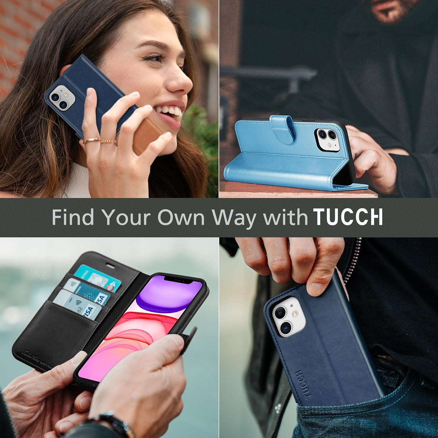 Case Wallet for Iphone 11, [RFID Blocking] Card Slots Stand Magnetic Closure, Protective PU Leather [Shockproof TPU Interior Case] Flip Cover Compatible with Iphone 11 (2019 6.1 Inch), Black